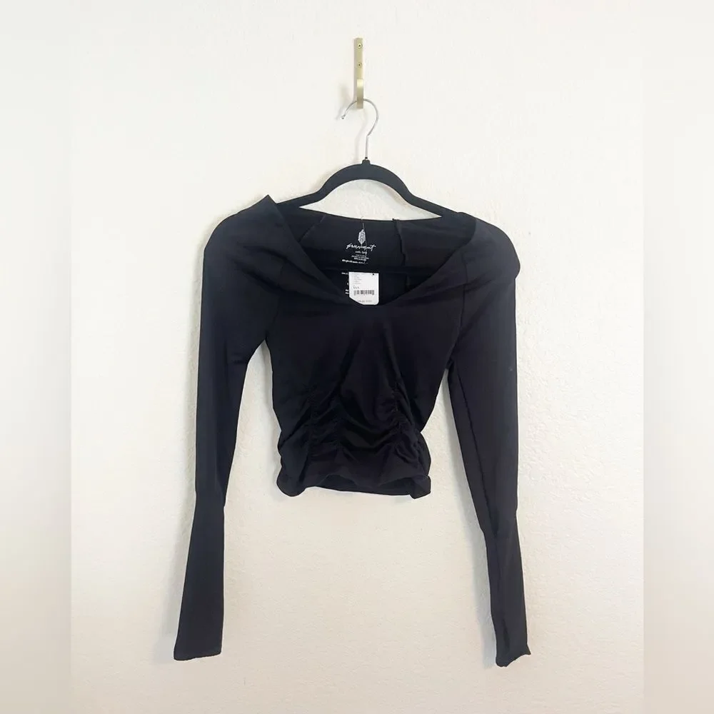 Free People Movement Good Karma Ruched Layer Top in black XS/S. NWT